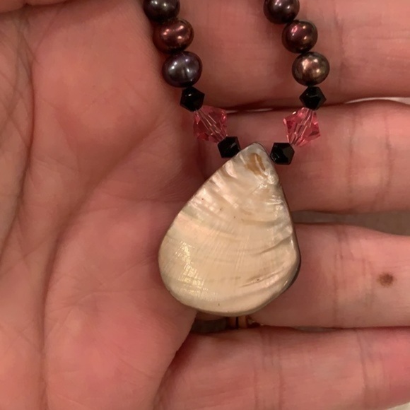 Sterling silver toggle clasp mother of Pearl shell pendant pearl necklace - Picture 9 of 12